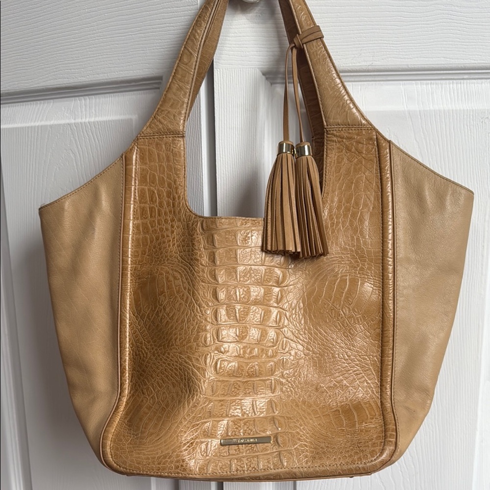 Brahmin Tan Leather Tote with Crocodile Embossed Design